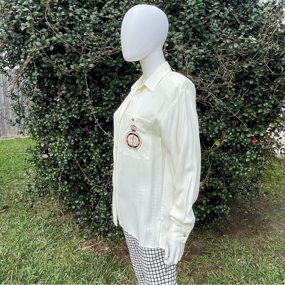 NWT Old Stock JM By Shelli Segal Winter White Crest LS Button Down Shirt - Picture 9 of 10